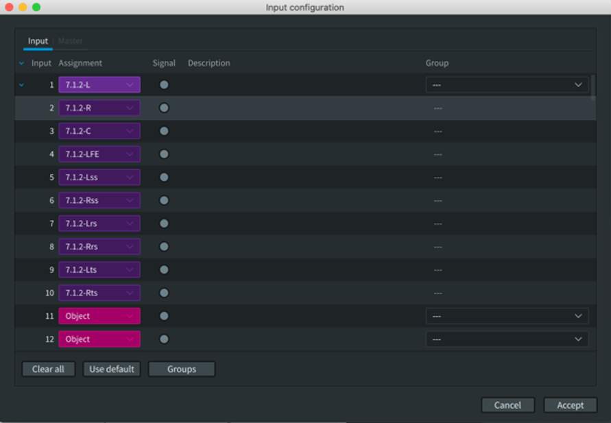 Input Configuration window