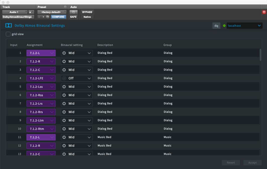 Binaural settings column