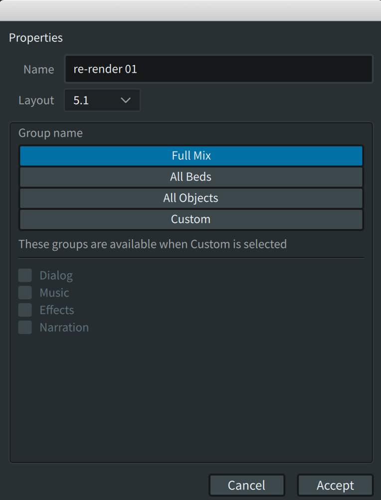 Re-render Properties dialog box