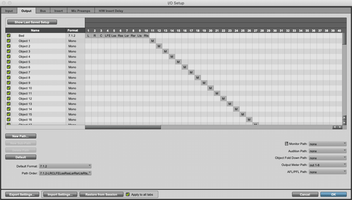 Setup of the Output tab
