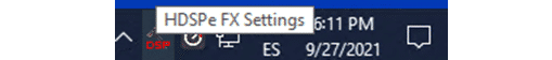 HDSPe FX Settings in the Windows 10 taskbar