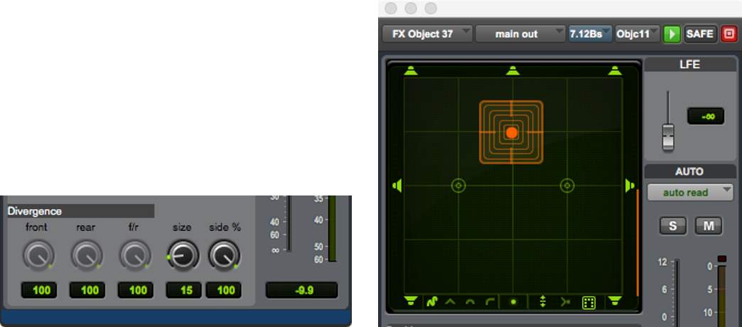 The Size knob (left) and the Size grid display (right) in the 2D view